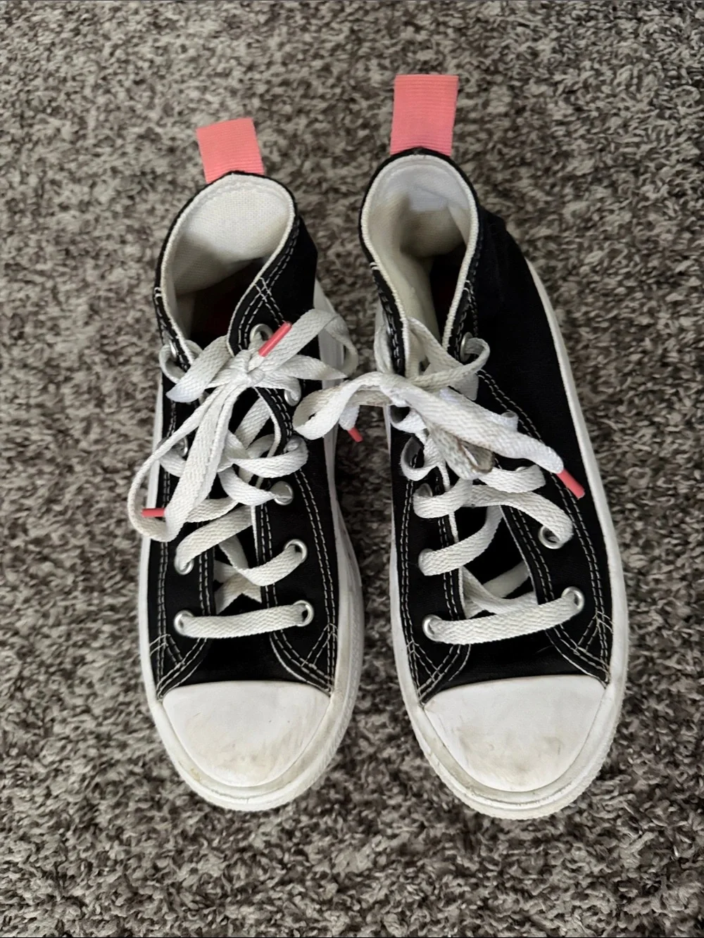 Converse Kids Black High-Top Sneakers with Pink Pull Tabs